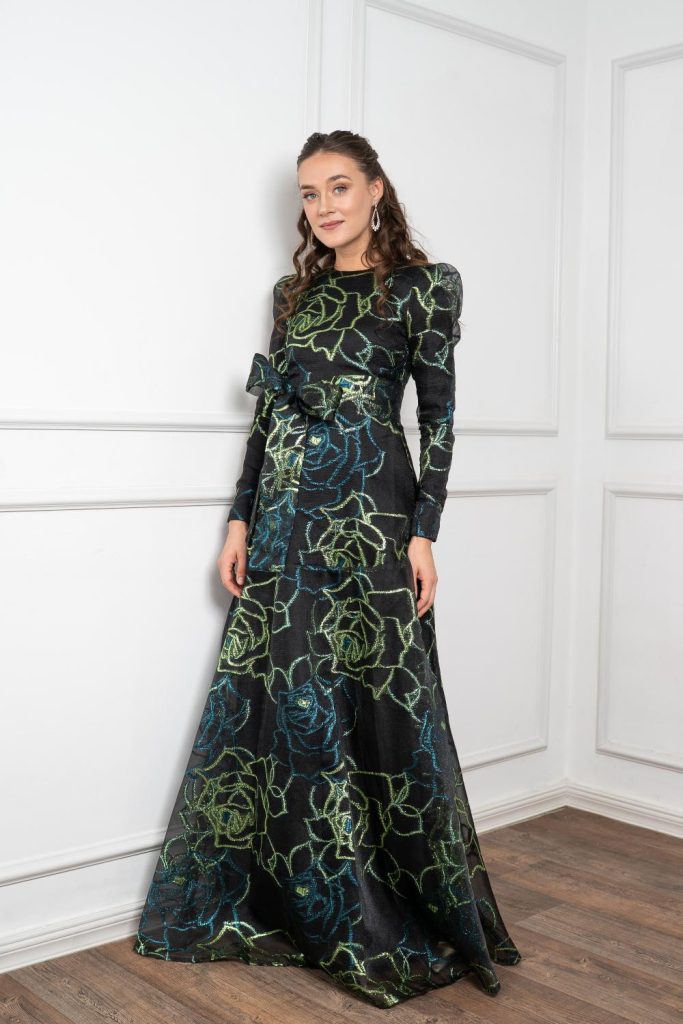 שמלת אורגנזה פרחים ירוק — תמונה 5